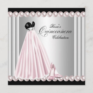 Elegant Pearl Silver Pink Quinceanera Invitation