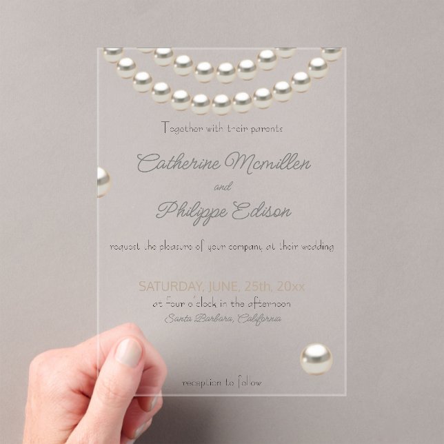 Elegant Pearl String Wedding Invitation Acrylic (Insitu (Handheld))