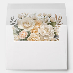 Elegant Pearl White and Ivory Rose Wedding Envelope