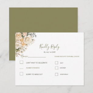 Elegant Pearl White and Ivory Rose Wedding  RSVP Card