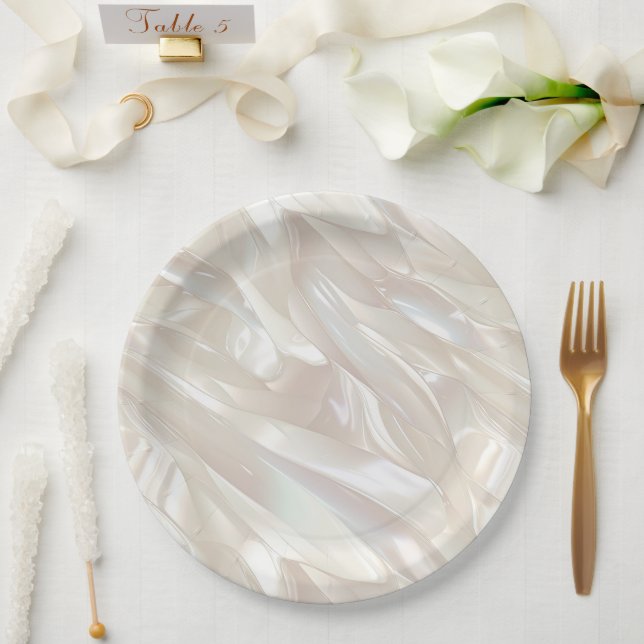 Elegant Pearl White Shell Abstract Paper Plate (Wedding)