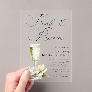 Elegant Pearls and Prosecco Bridal Shower  Acrylic Invitations