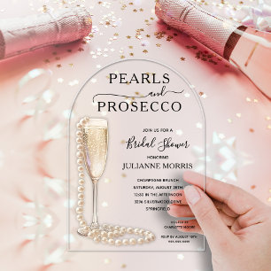Elegant Pearls and Prosecco Bridal Shower Acrylic Invitations