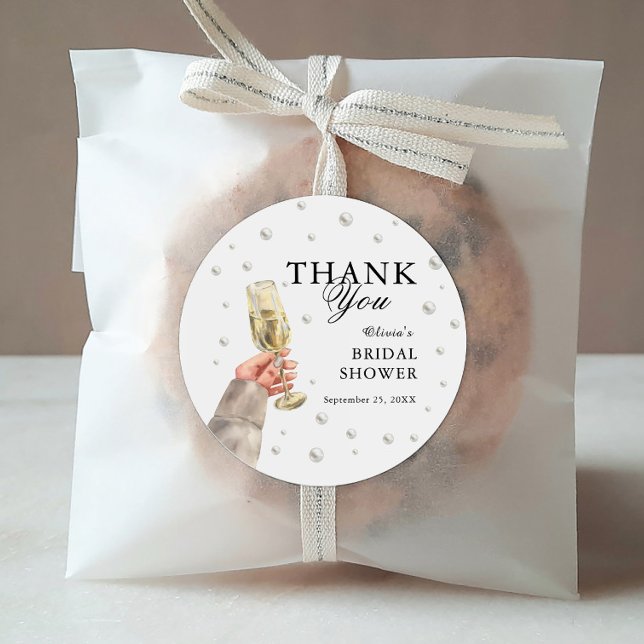 Elegant Pearls and Prosecco Bridal Shower Brunch Classic Round Sticker (Creator Uploaded)