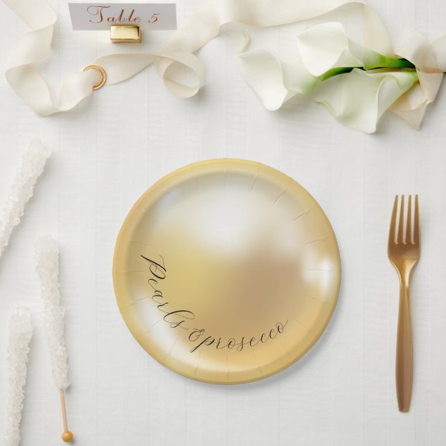 Elegant Pearls and prosecco bridal shower  Paper Plate (Wedding)