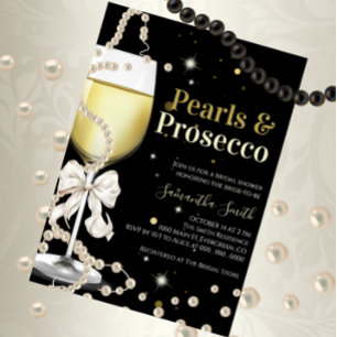 Elegant Pearls and Prosecco Bridal Shower party Invitation
