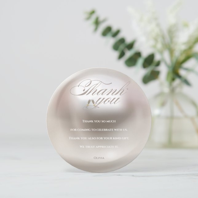 Elegant pearls and prosecco bridal shower  thank you card (Standing Front)