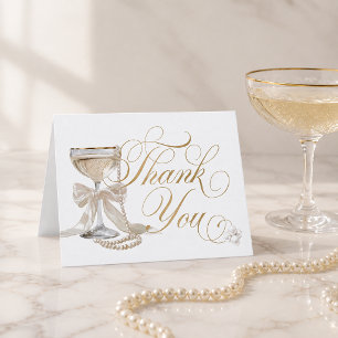 Elegant Pearls and Prosecco Bridal Shower Thank You Card