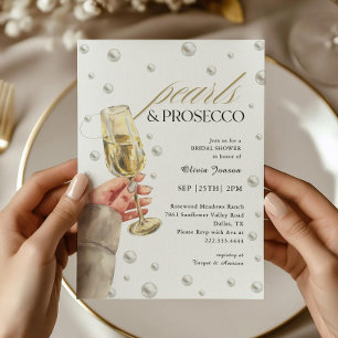 Elegant Pearls and Prosecco Brunch Bridal Shower Invitation