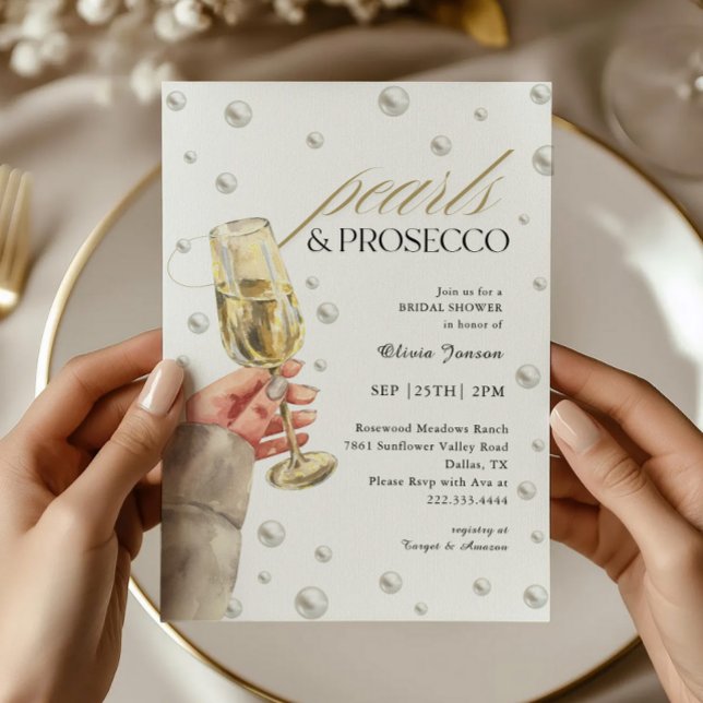 Elegant Pearls and Prosecco Brunch Bridal Shower Invitation (Creator Uploaded)