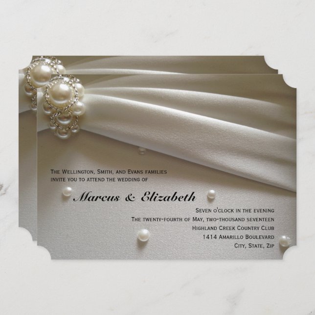 Elegant Pearls Ivory Cream Wedding Invitation (Front/Back)