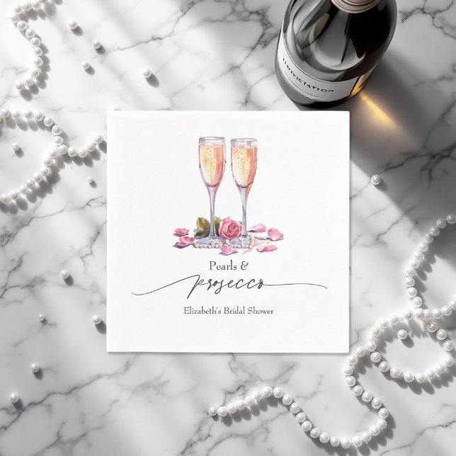 Elegant Pearls, Petals and Prosecco Bridal Shower Napkin (Elegant Pearls & Prosecco Bridal Shower Napkins)