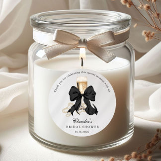 Elegant Pearls & Prosecco Black Bow Bridal Shower Classic Round Sticker