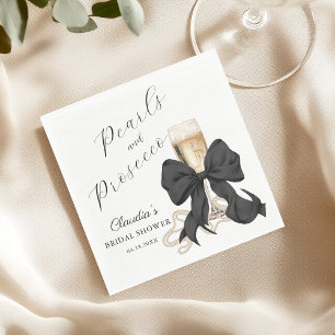 Elegant Pearls & Prosecco Black Bow Bridal Shower Napkin