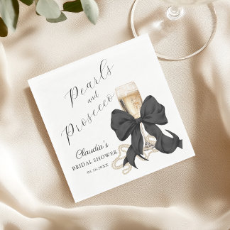 Elegant Pearls & Prosecco Black Bow Bridal Shower  Napkin