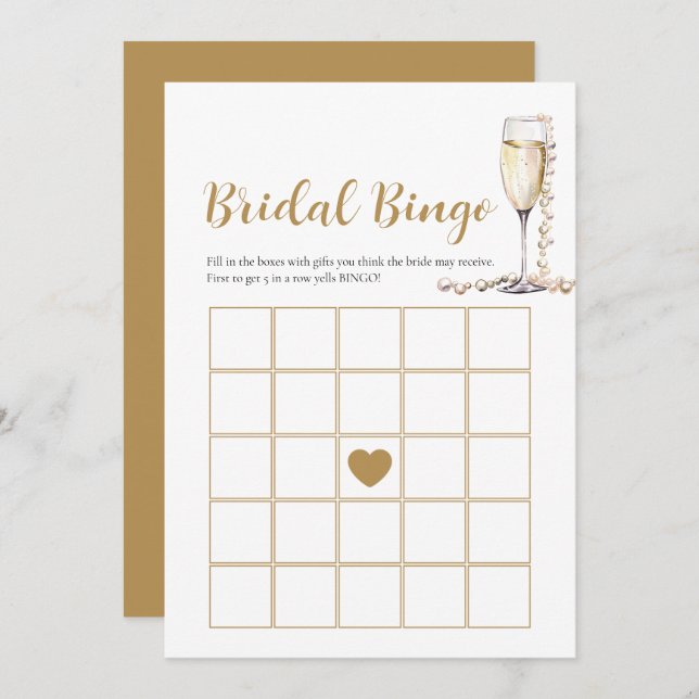 Elegant Pearls & Prosecco Bridal Bingo Game Card (Front/Back)