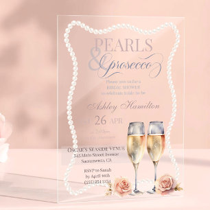Elegant Pearls & prosecco Bridal shower Acrylic Invitations