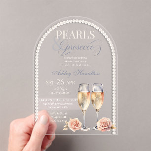 Elegant Pearls & prosecco Bridal shower Acrylic Invitations