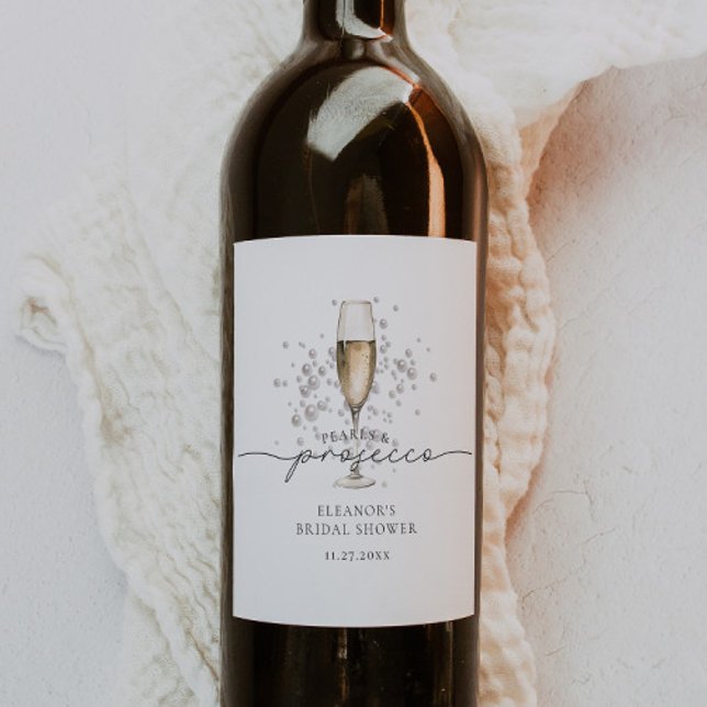 Elegant Pearls & Prosecco Bridal Shower Favour Wine Label (Creator Uploaded)