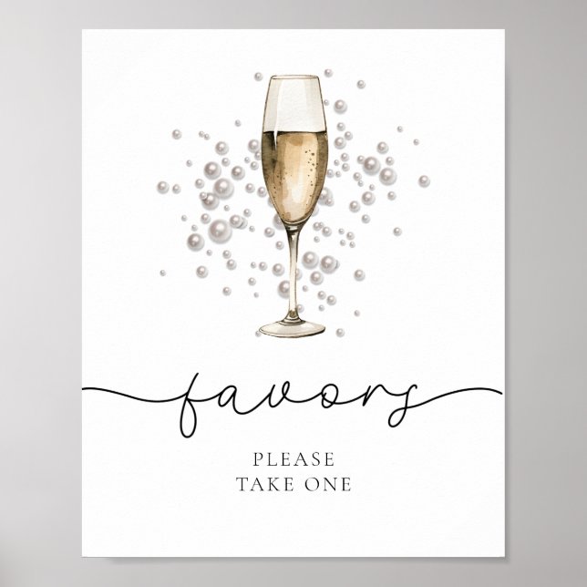 Elegant Pearls & Prosecco Bridal Shower Favours Poster (Front)