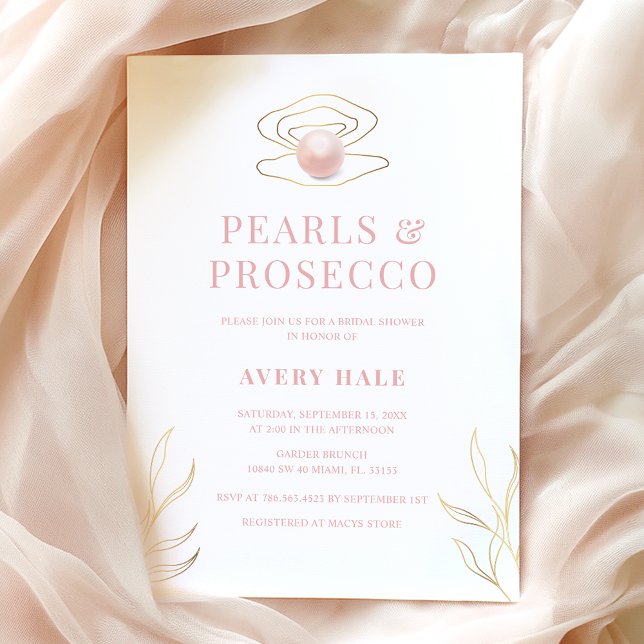 Elegant Pearls & Prosecco Bridal Shower Invitation (Creator Uploaded)