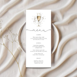 Elegant Pearls & Prosecco Bridal Shower Menu Card