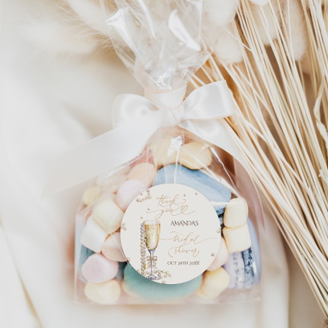 Elegant Pearls & Prosecco Bridal Shower Thank You Classic Round Sticker (Creator Uploaded)