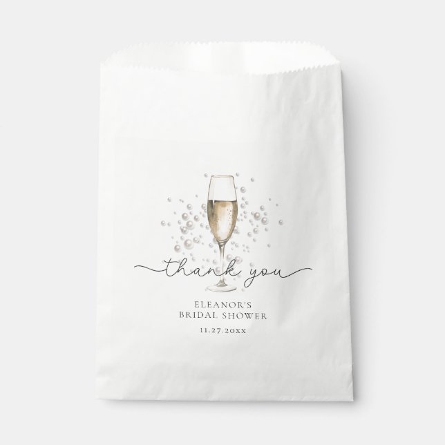 Elegant Pearls & Prosecco Bridal Shower Thank You Favour Bags (Front)