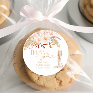 Elegant Pearls & Prosecco Floral Bridal Favour Classic Round Sticker