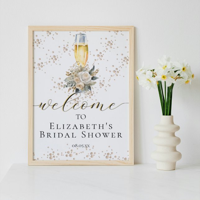 Elegant Pearls & Prosecco Script Welcome Sign (Creator Uploaded)