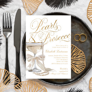 Elegant Pearls & Prosecco White Bow Bridal Shower  Invitation