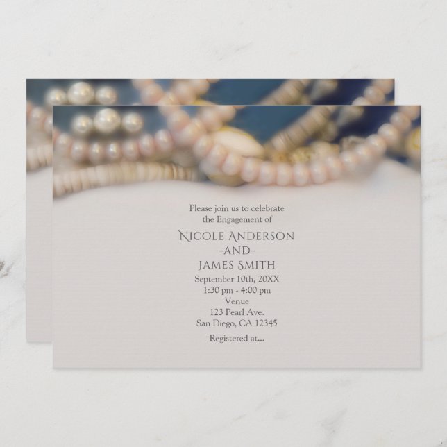Elegant Pearls & Sea Shells Beach Wedding Invitation (Front/Back)