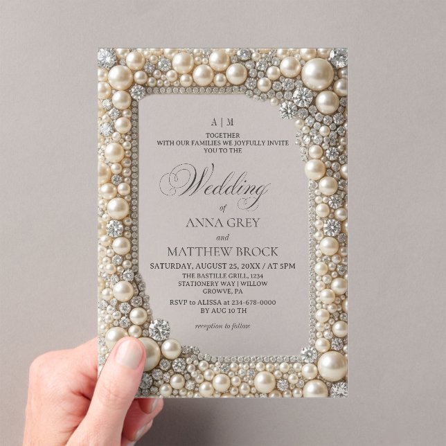 Elegant Pearls Wedding Acrylic Invitations (Insitu (Handheld))