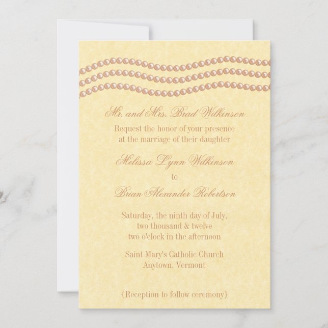 Elegant Pearls Wedding Invitation, Champagne Invitation (Front)