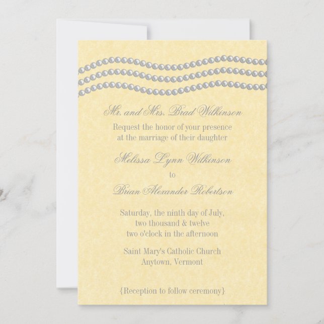 Elegant Pearls Wedding Invitation, Ivory Invitation (Front)