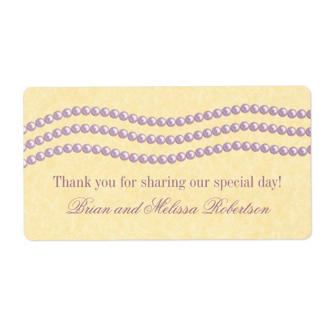 Elegant Pearls Wedding Labels, Lilac (Front)