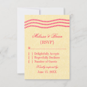 Elegant Pearls Wedding Response Card, Magenta