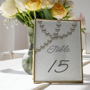 Elegant pearls wedding table number