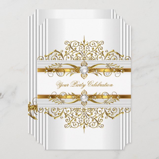 Elegant Pearls White Gold Elegant Birthday Party Invitation (Front/Back)