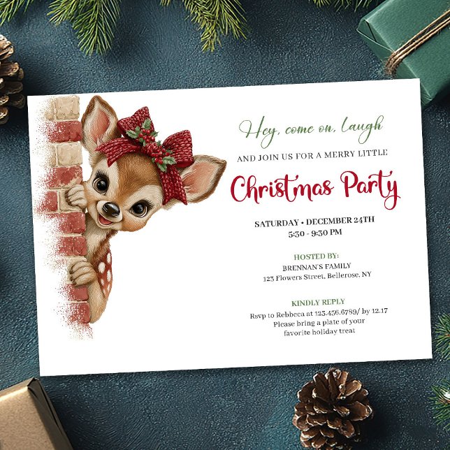 Elegant Peeking Reindeer Funny Cartoon Holiday  Invitation (Elegant Peeking Reindeer Funny Cartoon Holiday Invitation

)