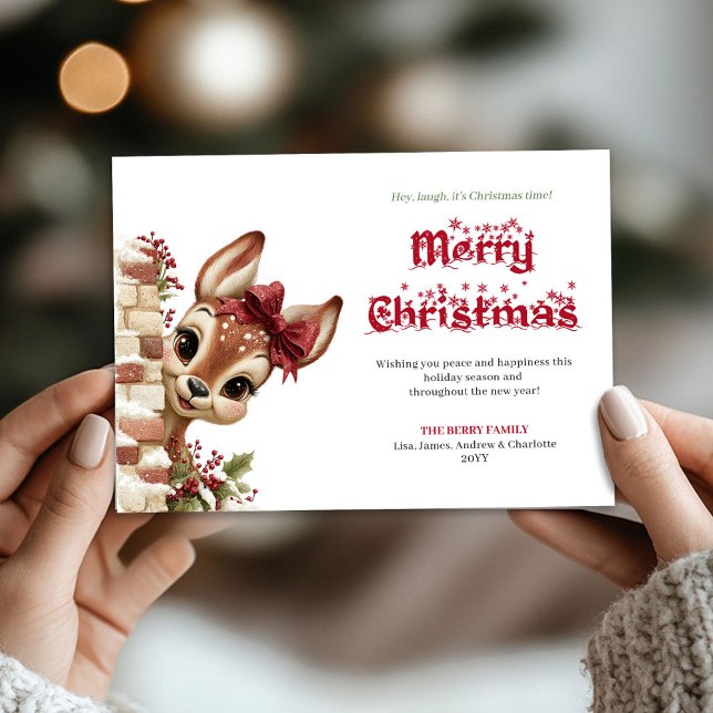 Elegant Peeking Reindeer Kids Funny Cartoon Card (Elegant Peeking Reindeer Kids Funny Cartoon Greeting Card

)