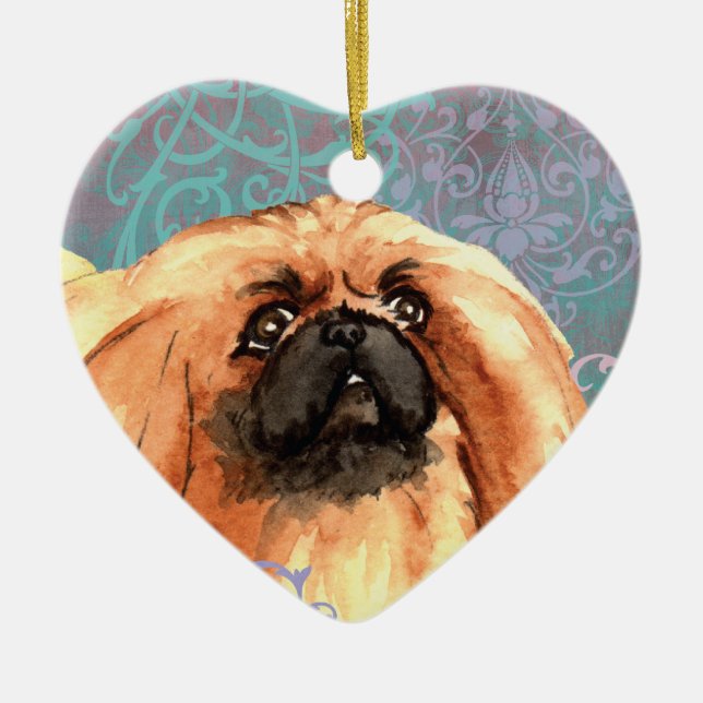 Elegant Pekingese Ceramic Tree Decoration (Front)
