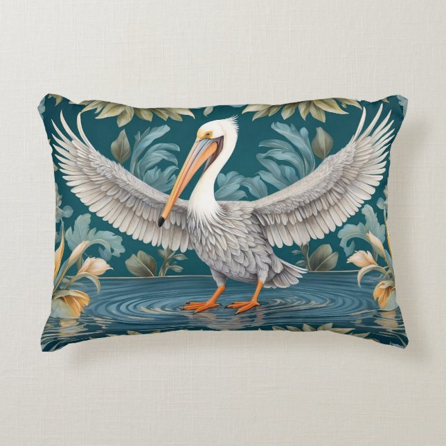 Elegant Pelican Bird Tropical Paradise Decorative Cushion (Front)