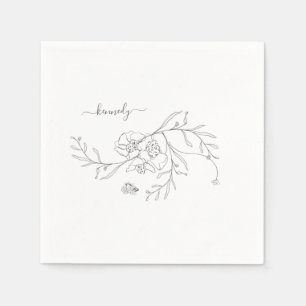 Elegant Pencil Foliage Floral Custom Cocktail Napkin