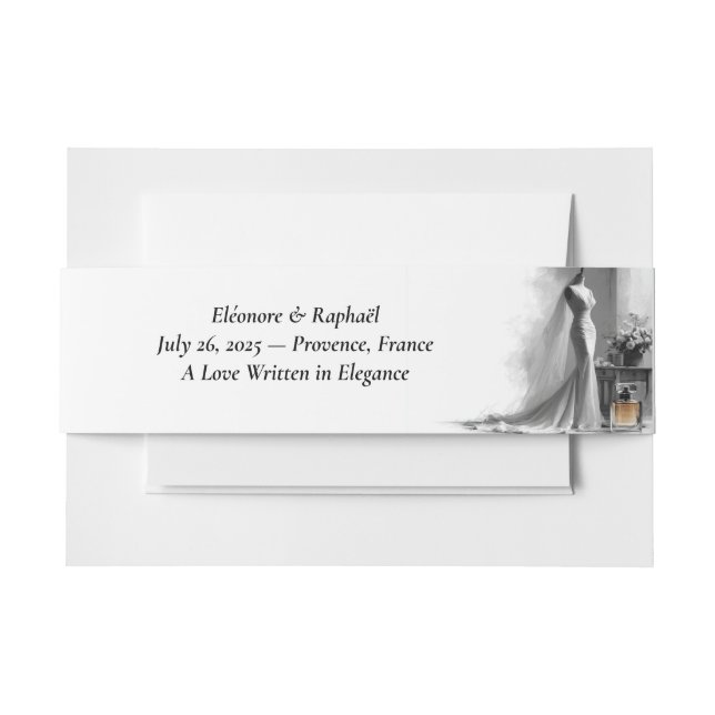 Elegant Pencil Sketch Wedding Belly Band  Invitation Belly Band (Front Example)