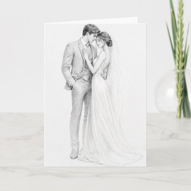 Elegant Pencil Sketch Wedding Invitation (Front)