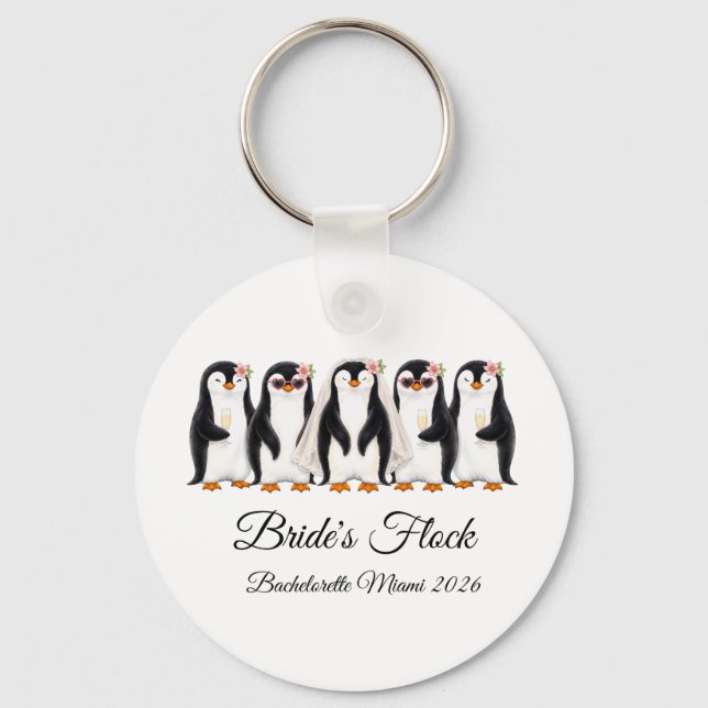 Elegant Penguin Bride's Flock Bachelorette Key Ring (Front)