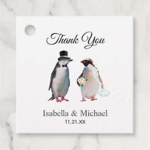 Elegant Penguin Couple Thank You Wedding Favour Tags