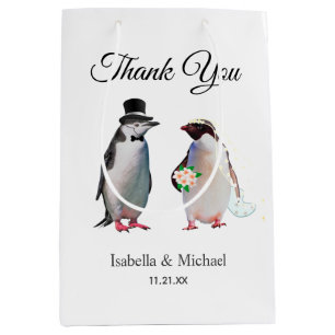 Elegant Penguin Couple Thank You Wedding Medium Gift Bag