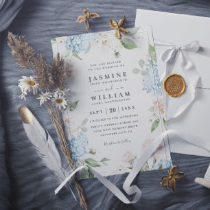 Elegant Peonies and Hydrangeas Modern Wedding Invitation